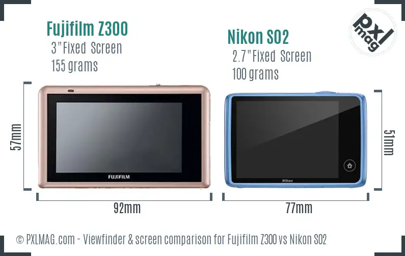 Fujifilm Z300 vs Nikon S02 Screen and Viewfinder comparison