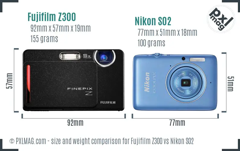 Fujifilm Z300 vs Nikon S02 size comparison