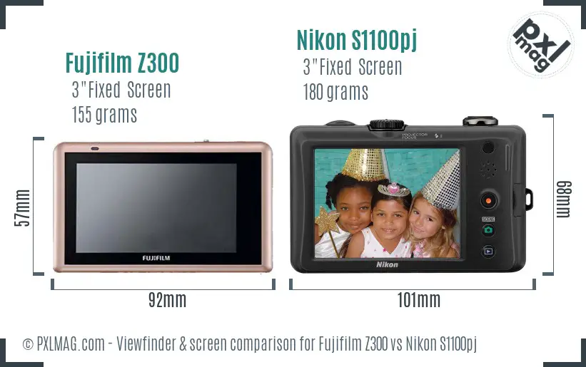 Fujifilm Z300 vs Nikon S1100pj Screen and Viewfinder comparison