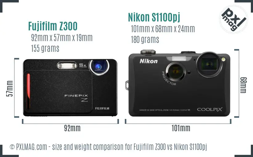 Fujifilm Z300 vs Nikon S1100pj size comparison