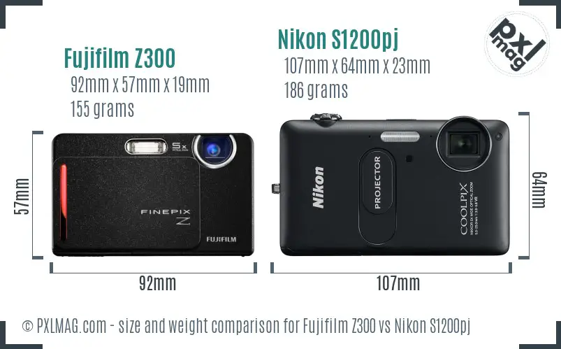 Fujifilm Z300 vs Nikon S1200pj size comparison Fujifilm Z300 vs Nikon S1200pj size comparison