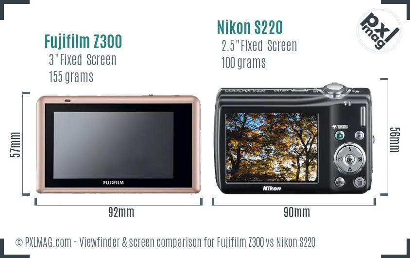 Fujifilm Z300 vs Nikon S220 Screen and Viewfinder comparison