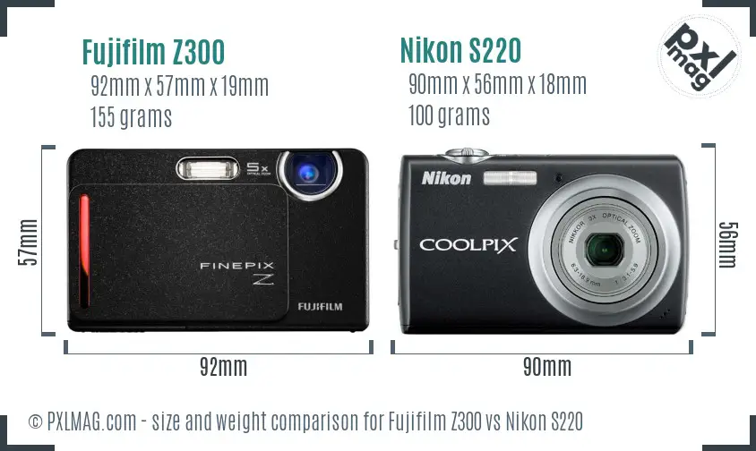 Fujifilm Z300 vs Nikon S220 size comparison