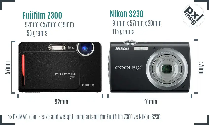 Fujifilm Z300 vs Nikon S230 size comparison