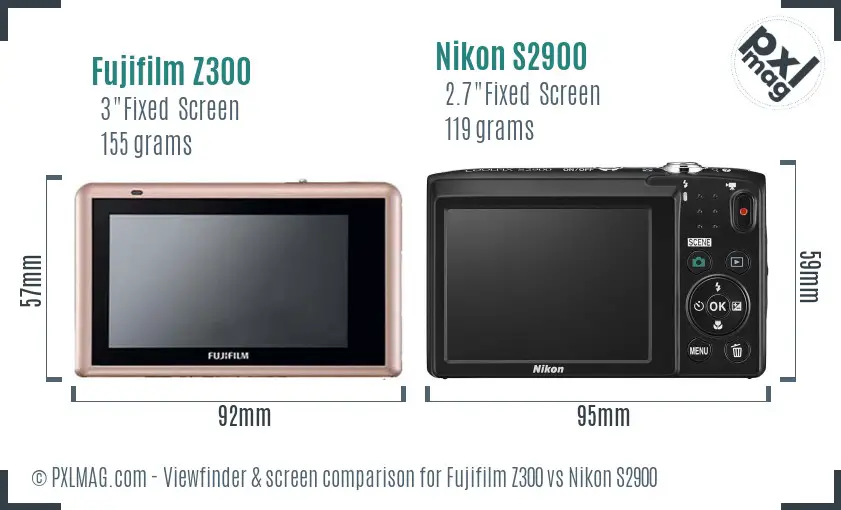 Fujifilm Z300 vs Nikon S2900 Screen and Viewfinder comparison