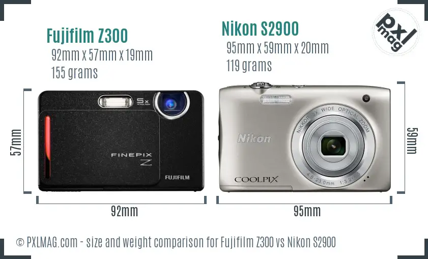 Fujifilm Z300 vs Nikon S2900 size comparison