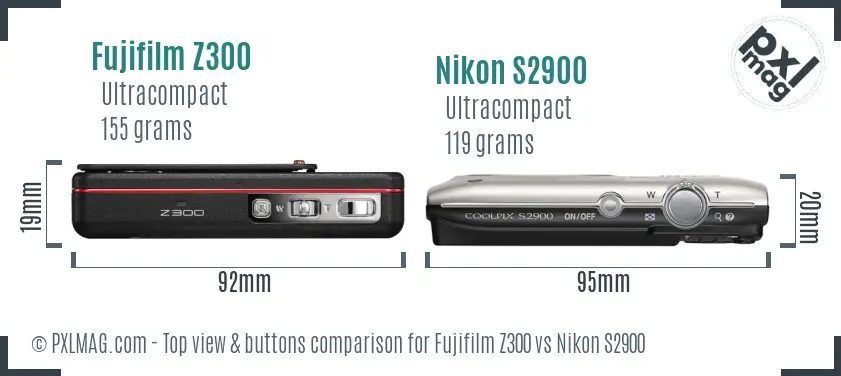 Fujifilm Z300 vs Nikon S2900 top view buttons comparison