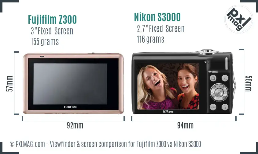 Fujifilm Z300 vs Nikon S3000 Screen and Viewfinder comparison