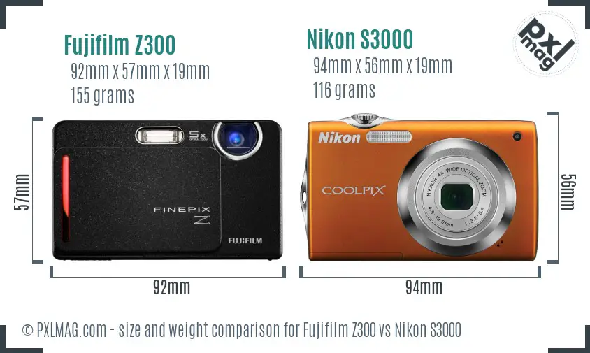 Fujifilm Z300 vs Nikon S3000 size comparison