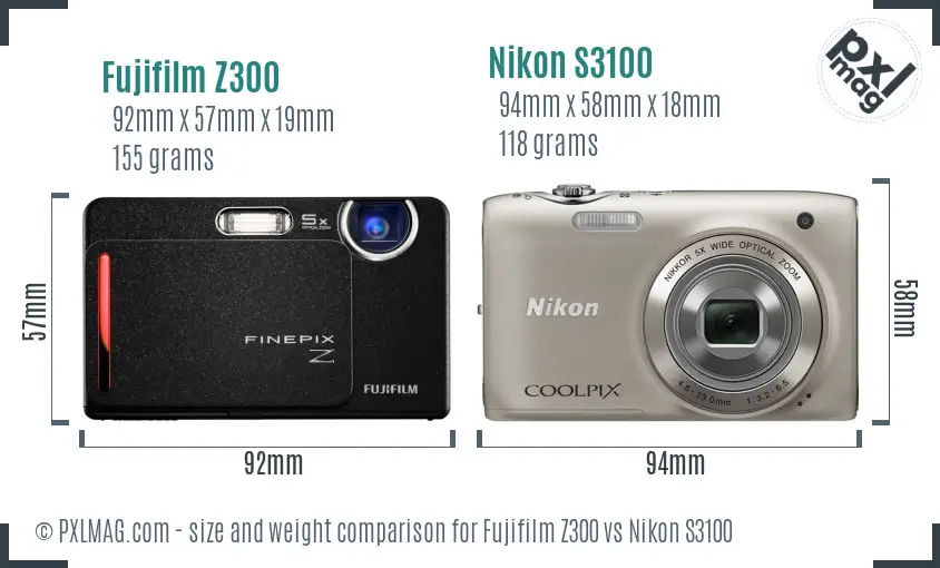 Fujifilm Z300 vs Nikon S3100 size comparison