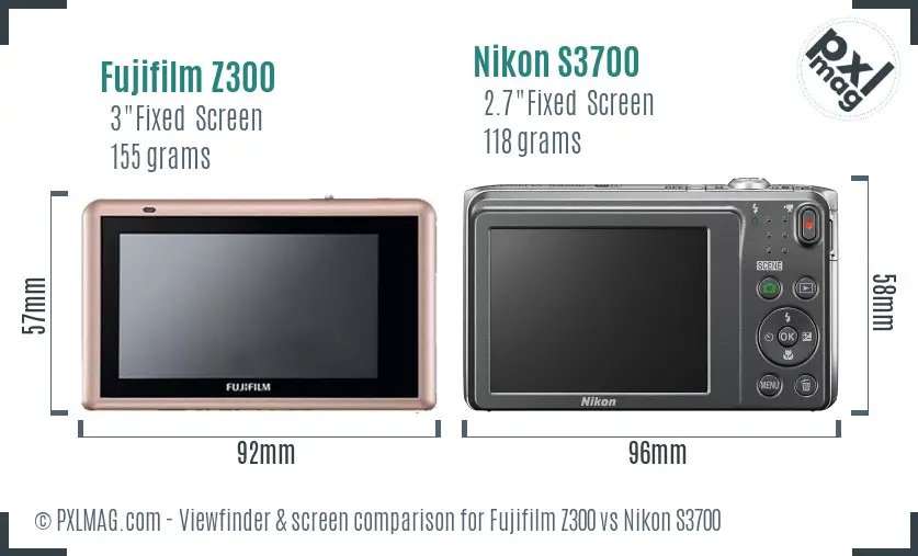 Fujifilm Z300 vs Nikon S3700 Screen and Viewfinder comparison