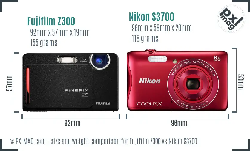 Fujifilm Z300 vs Nikon S3700 size comparison