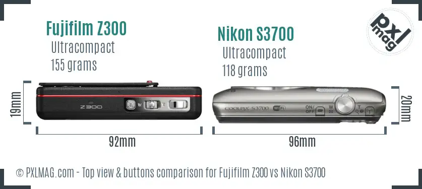 Fujifilm Z300 vs Nikon S3700 top view buttons comparison