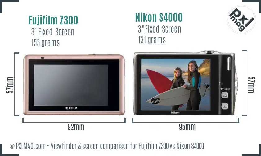 Fujifilm Z300 vs Nikon S4000 Screen and Viewfinder comparison
