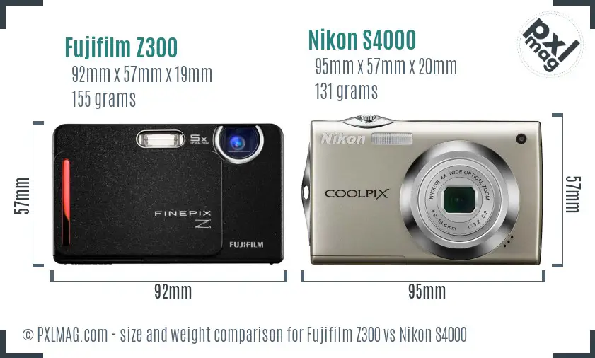 Fujifilm Z300 vs Nikon S4000 size comparison