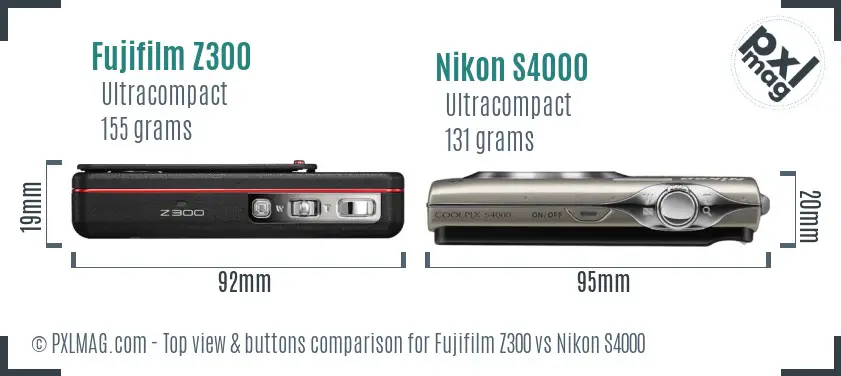 Fujifilm Z300 vs Nikon S4000 top view buttons comparison