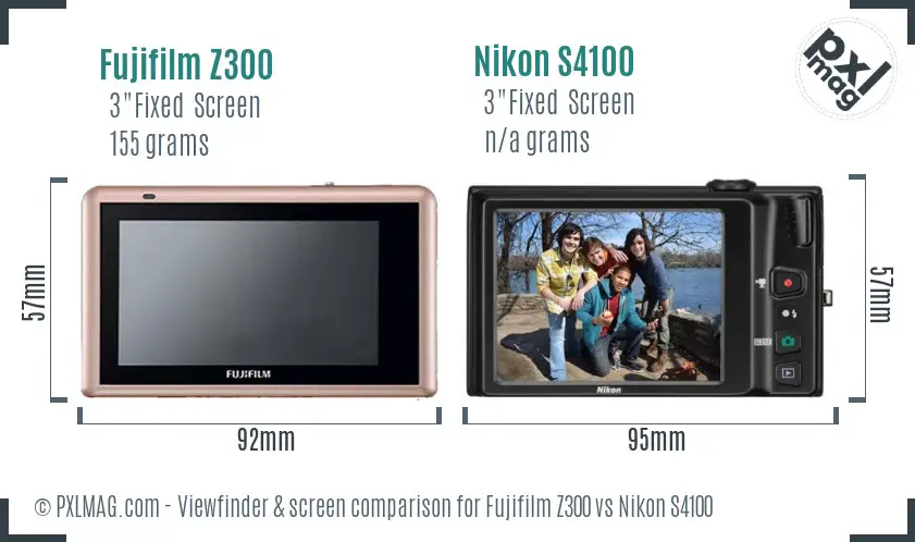 Fujifilm Z300 vs Nikon S4100 Screen and Viewfinder comparison
