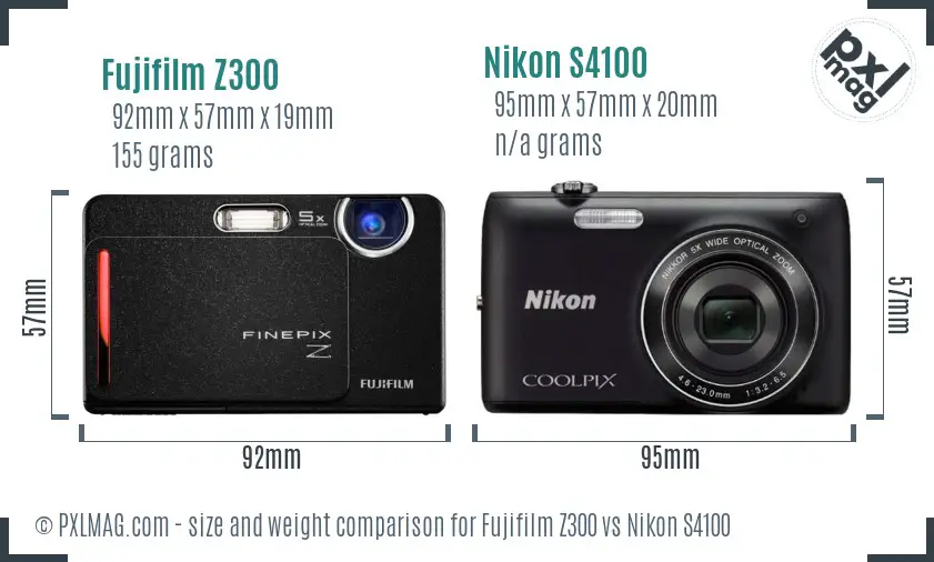 Fujifilm Z300 vs Nikon S4100 size comparison