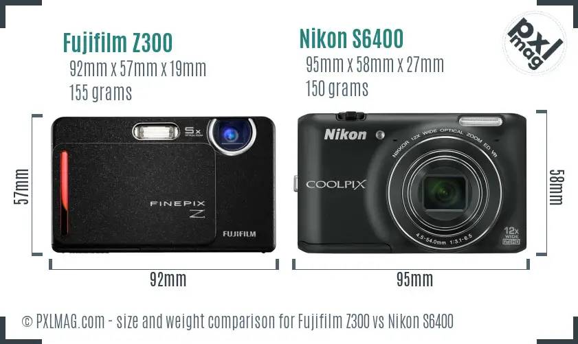 Fujifilm Z300 vs Nikon S6400 size comparison