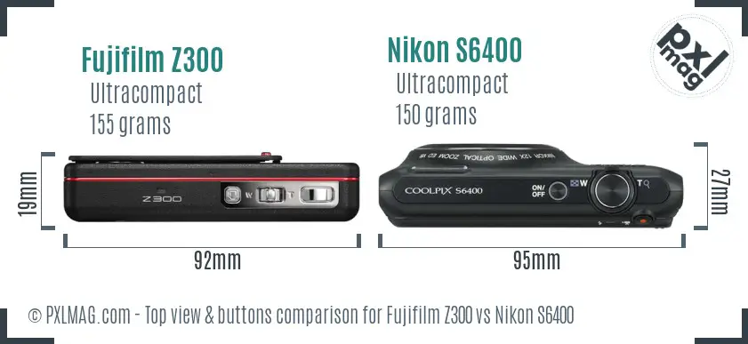 Fujifilm Z300 vs Nikon S6400 top view buttons comparison