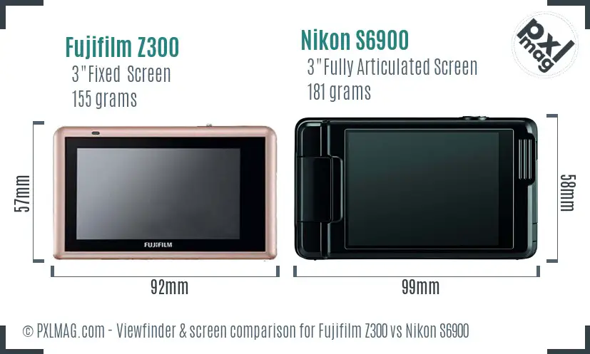 Fujifilm Z300 vs Nikon S6900 Screen and Viewfinder comparison