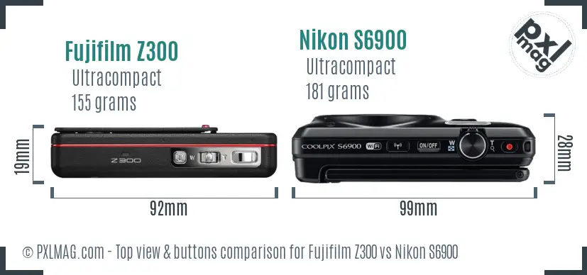 Fujifilm Z300 vs Nikon S6900 top view buttons comparison