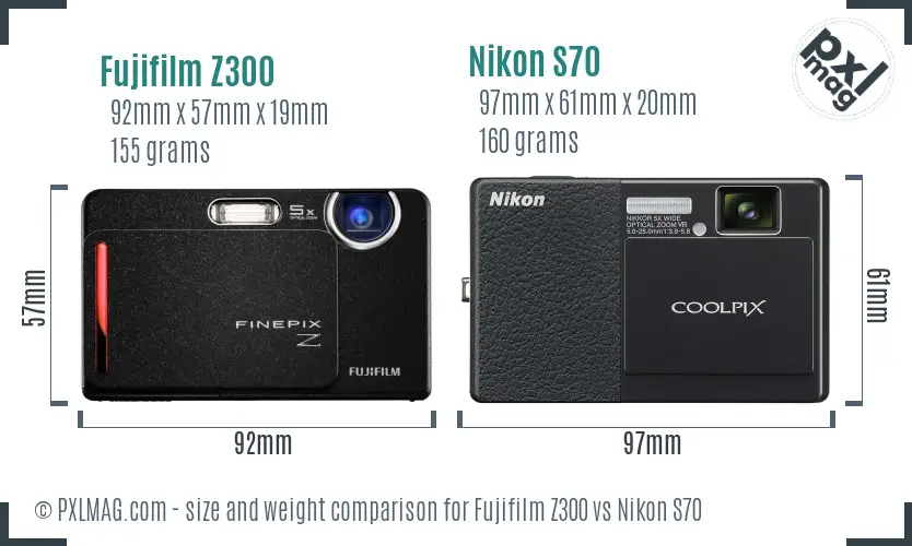 Fujifilm Z300 vs Nikon S70 size comparison