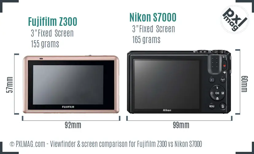 Fujifilm Z300 vs Nikon S7000 Screen and Viewfinder comparison
