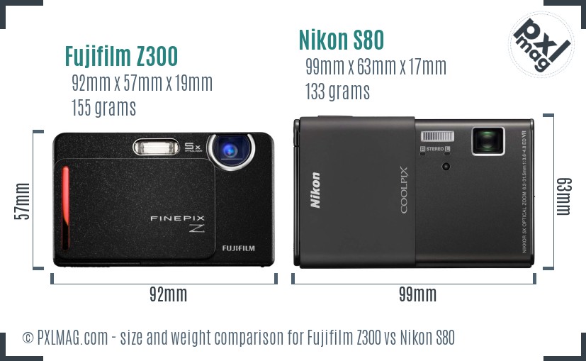 Fujifilm Z300 vs Nikon S80 size comparison