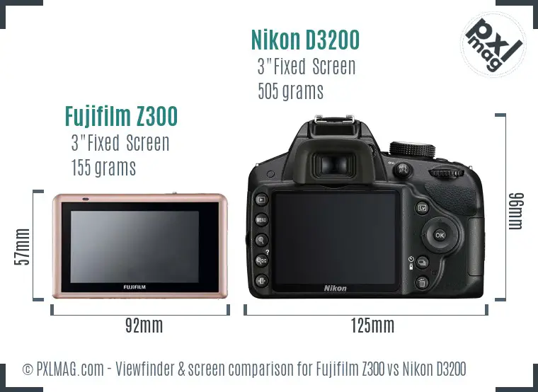 Fujifilm Z300 vs Nikon D3200 Screen and Viewfinder comparison
