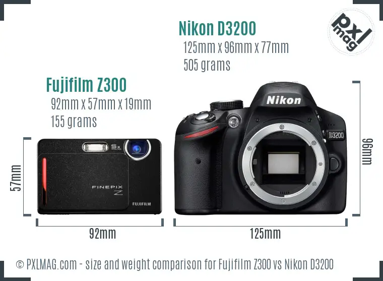 Fujifilm Z300 vs Nikon D3200 size comparison