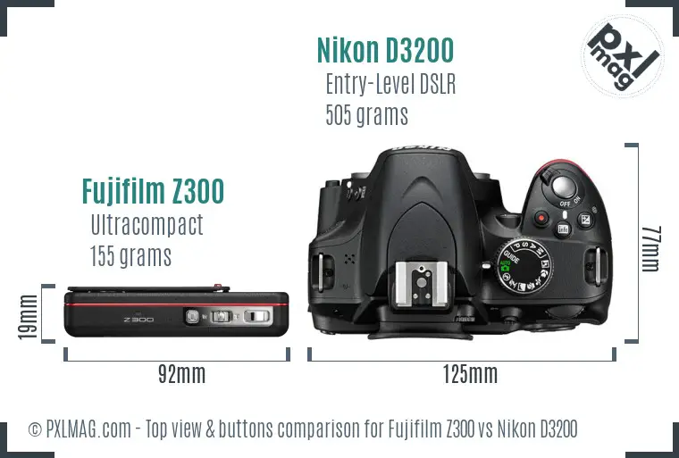Fujifilm Z300 vs Nikon D3200 top view buttons comparison