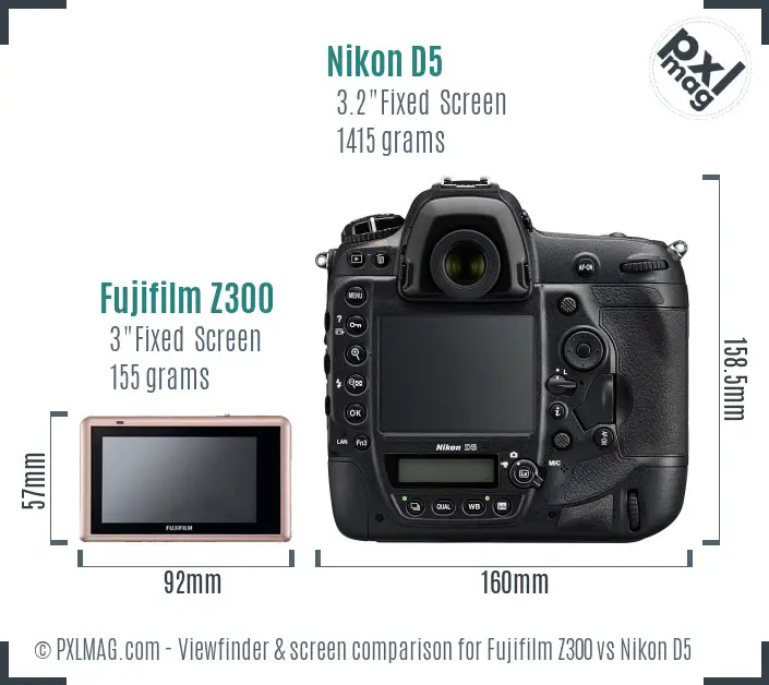 Fujifilm Z300 vs Nikon D5 Screen and Viewfinder comparison
