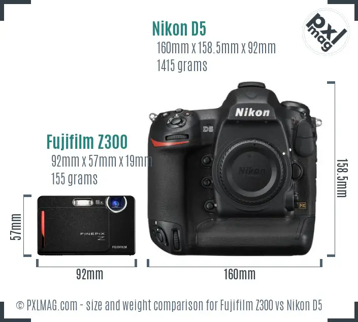 Fujifilm Z300 vs Nikon D5 size comparison