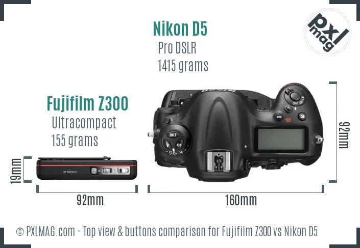 Fujifilm Z300 vs Nikon D5 top view buttons comparison