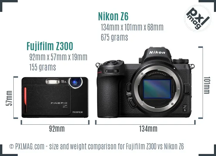 Fujifilm Z300 vs Nikon Z6 size comparison