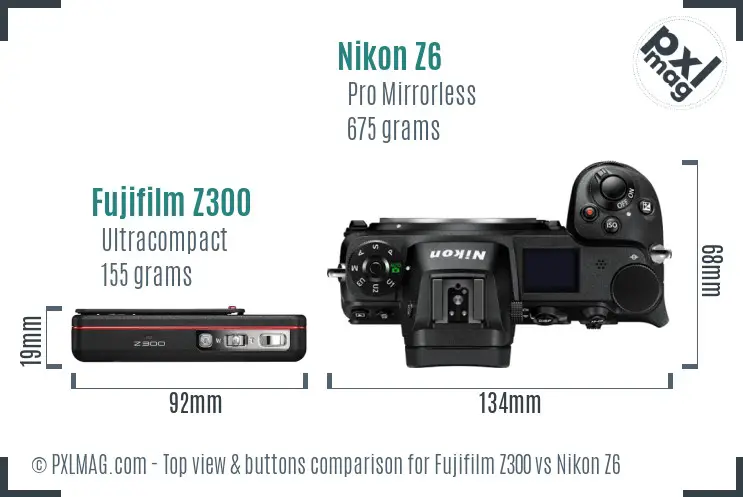 Fujifilm Z300 vs Nikon Z6 top view buttons comparison