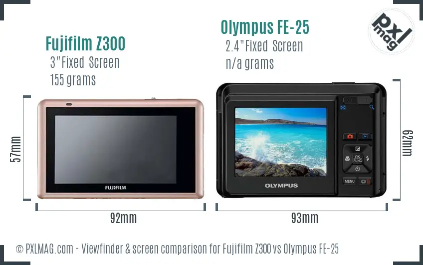Fujifilm Z300 vs Olympus FE-25 Screen and Viewfinder comparison
