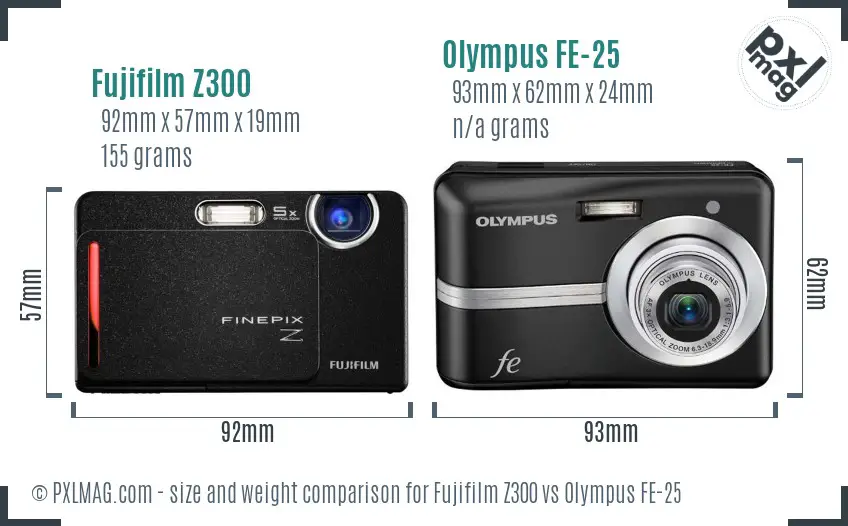 Fujifilm Z300 vs Olympus FE-25 size comparison
