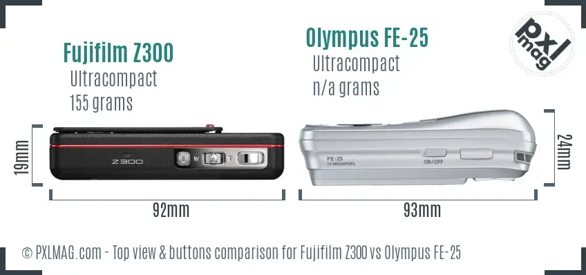 Fujifilm Z300 vs Olympus FE-25 top view buttons comparison