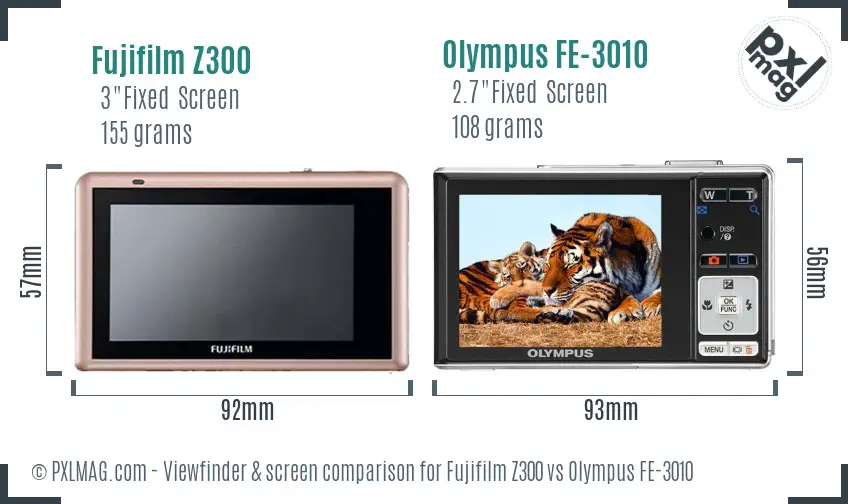 Fujifilm Z300 vs Olympus FE-3010 Screen and Viewfinder comparison