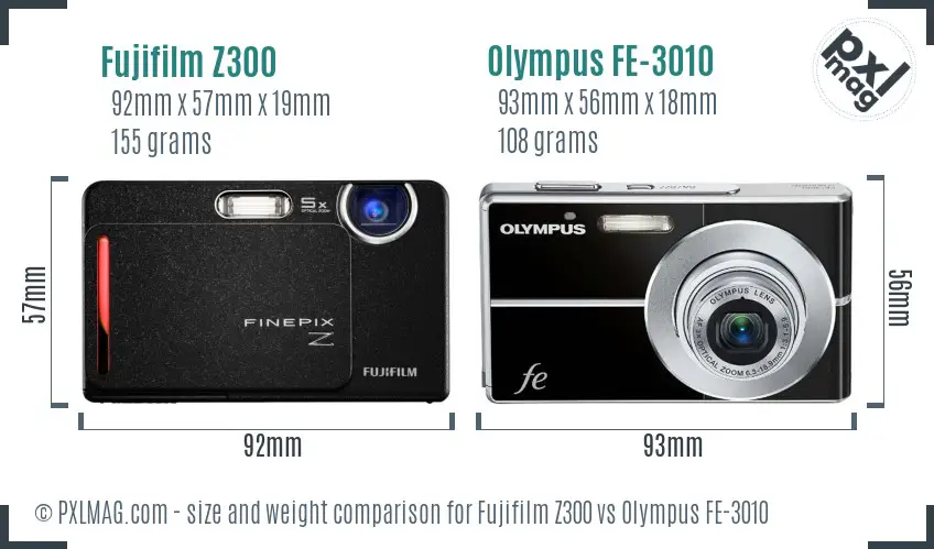 Fujifilm Z300 vs Olympus FE-3010 size comparison