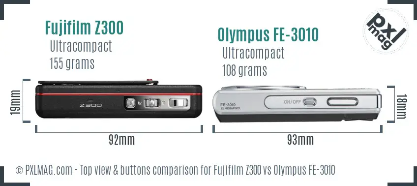 Fujifilm Z300 vs Olympus FE-3010 top view buttons comparison