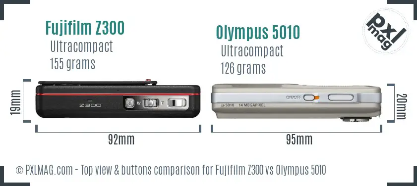 Fujifilm Z300 vs Olympus 5010 top view buttons comparison