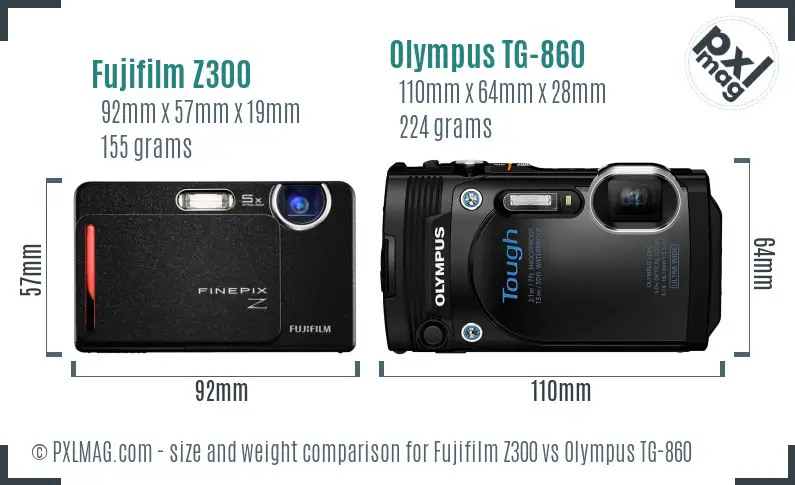 Fujifilm Z300 vs Olympus TG-860 size comparison