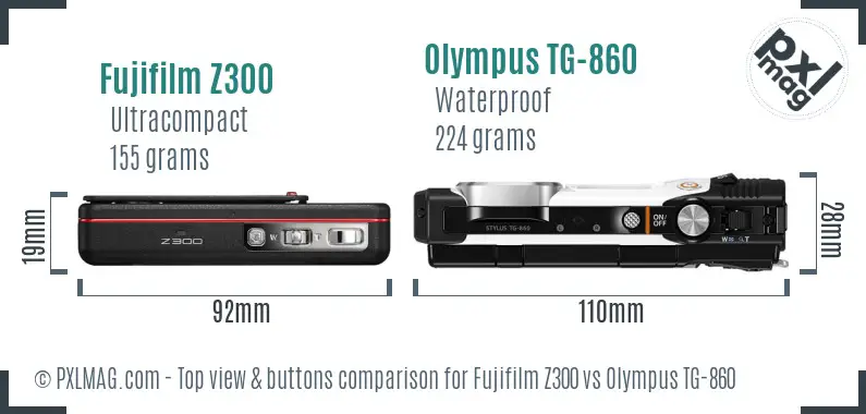 Fujifilm Z300 vs Olympus TG-860 top view buttons comparison