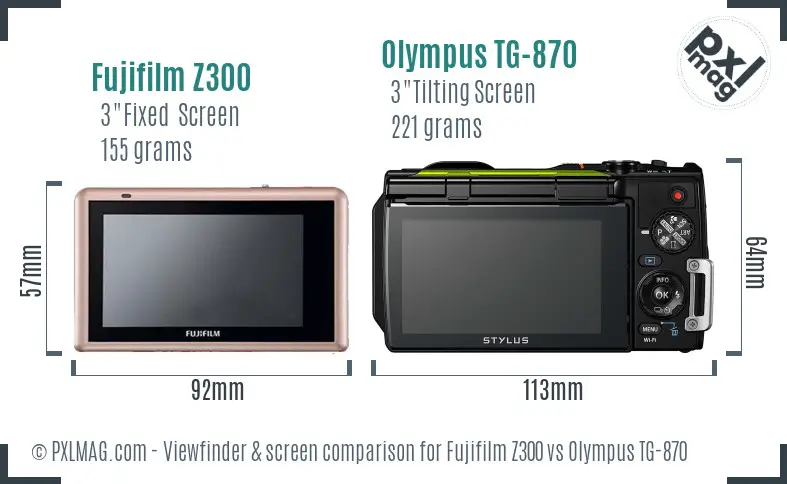Fujifilm Z300 vs Olympus TG-870 Screen and Viewfinder comparison