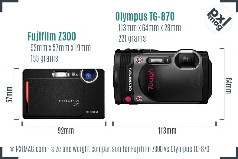 Fujifilm Z300 vs Olympus TG-870 size comparison