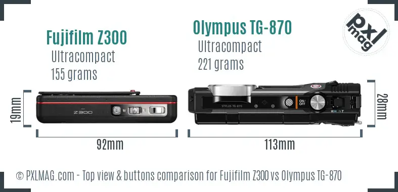 Fujifilm Z300 vs Olympus TG-870 top view buttons comparison