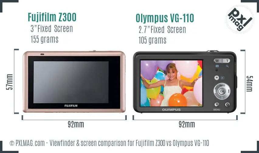 Fujifilm Z300 vs Olympus VG-110 Screen and Viewfinder comparison